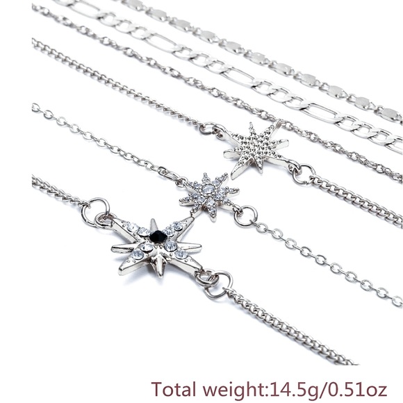 2/$20! Set of 6 Silver/Crystal Star Bracelets - Picture 4 of 7